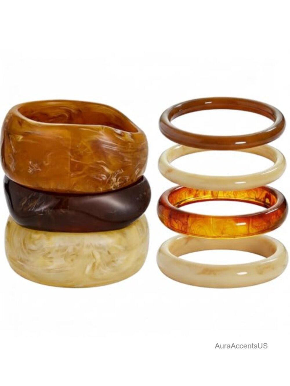 Resin Bangle Bracelet Set Chunky Marble Layered Women's Jewelry